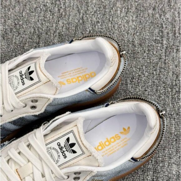 Adidas denim patchwork retro sneakers, distressed wash style casual shoes - Picture 3 of 6